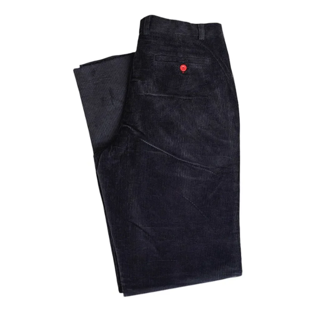Mens 32 Black Corduroy Pants High Waist Flat Front Straight Fit Trousers NWT